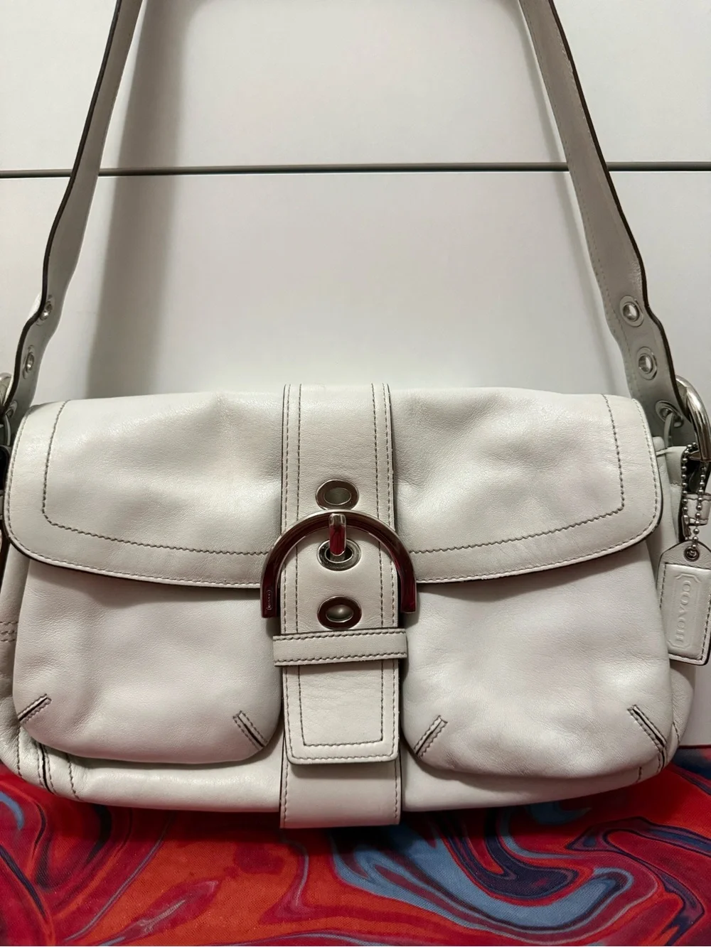 Rare Archival Vintage Y2K Coach Soho White Leather Buckle Hobo Bag